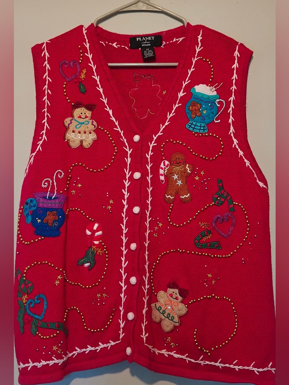 Planet Woman Red Gingerbread Holiday Sweater Vest Size 2X